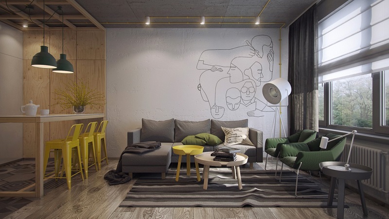 Thiết kế nội thất phòng khách đặt liền kề phòng ăn ấn tượng trong các căn hộ chung cư 