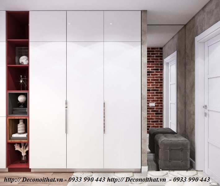 Thiết kế nội thất căn hộ đẹp một cách ngẫu hứng và cuốn hút với mẫu tủ áo âm tường cao đụng trần