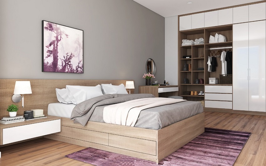 Combo phòng ngủ (4 món ) được làm từ chất liệu gỗ An Cường sử dụng ván phủ Melamine cao cấp , màu sắc sang trọng mang đến vẻ đẹp hiện đại cho không gian phòng ngủ đẹp