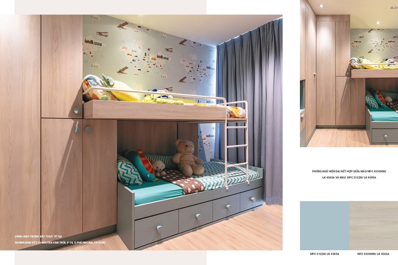 Phòng ngủ trẻ em hiện đại kết hợp 2 tông màu sang trọng