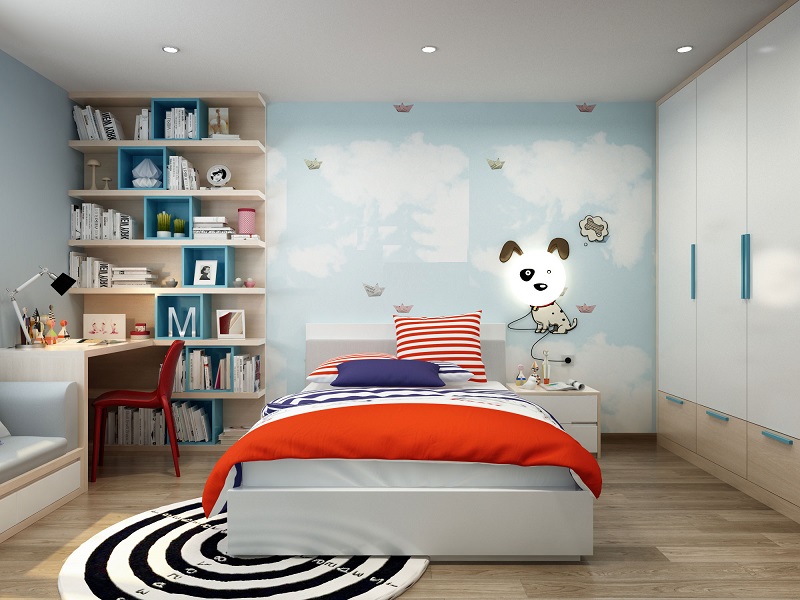 Thiết kế mẫu phòng ngủ năng động với các họa tiết bắt mắt kết hợp cùng gam màu trắng và hồng tạo nên nét ấn tượng, giúp bé luôn cảm thấy vui vẻ mỗi khi bước vào phòng.