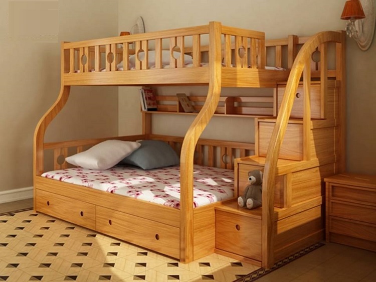 Giường tầng gỗ tự nhiên được nhiều gia đình yêu thích bởi độ bên cao, chắc chắn và sang trọng