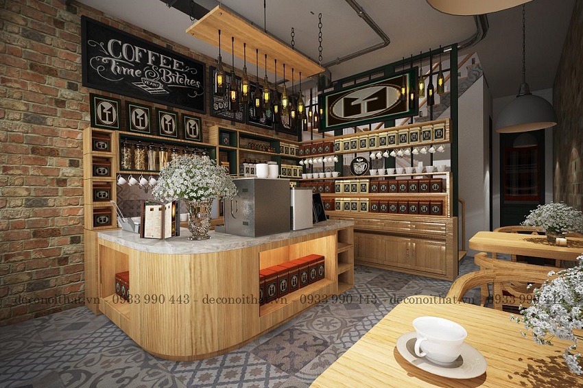 quầy bar cafe 100TP thiết kế đẹp, mới lạ nhưng đơn giản phù hợp với mọi không gian quán