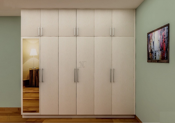Tủ áo gỗ hiện đại với thiết kế tối giản, màu sắc ấm áp, hài hòa với tông màu trắng tinh khôi