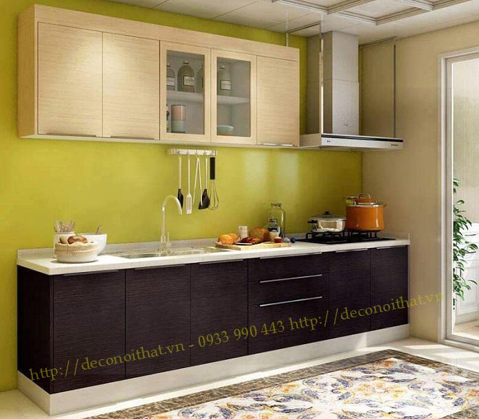 tu-ke-bep-go-cong-nghiep; tủ bếp chữ I với kiểu dáng và màu sắc đơn giản sẽ giúp phòng bếp của bạn gọn gàng hơn