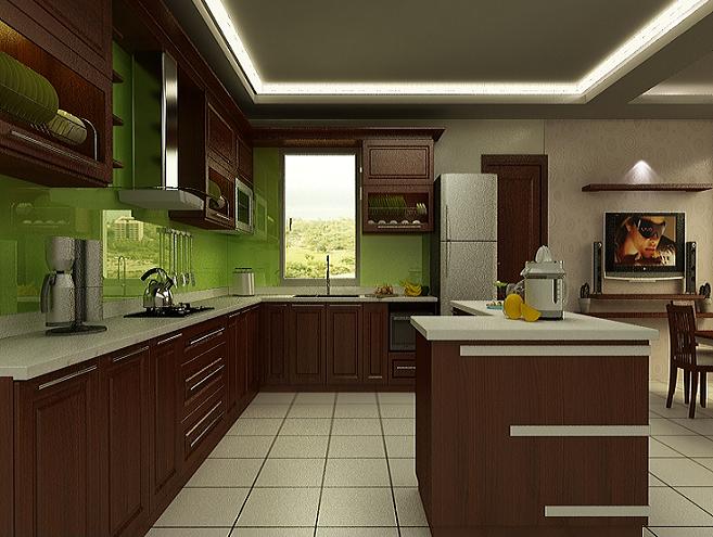 Nội thất nhà bếp màu vân gỗ cổ điển và sang trọng cho nội thất nhà phố