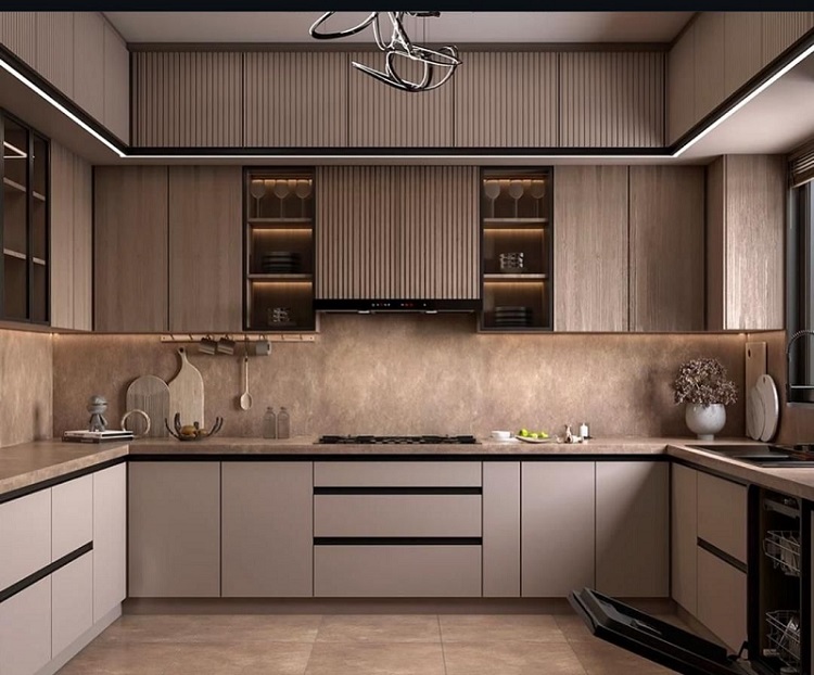 Thi công tủ bếp chung cư cao đụng trần