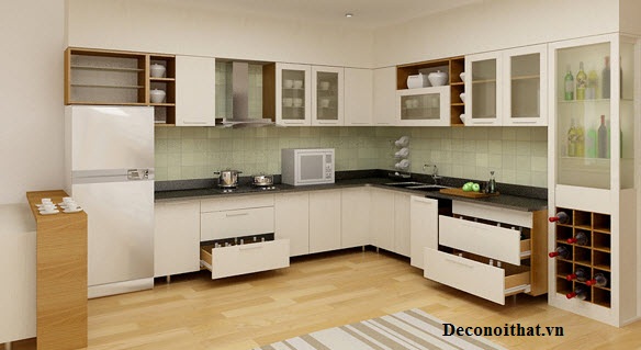 Bếp 003 được thiết kế bằng những chiếc hộc kéo tinh tế và tiện dụng cho một căn bếp đẹp