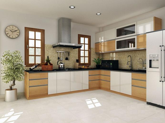 Tủ bếp 036 được thiết kế rộng rãi và kết hợp với 2 khung cửa sổ thoáng mát