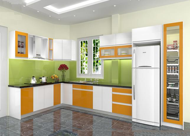 Ý tưởng thiết kế nhà bếp với 2 tông màu Trắng-vàng cam luôn nổi bật