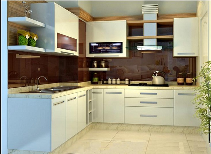 Tủ bếp 066 được thiết kế thêm phần lam trang trí và sinh động