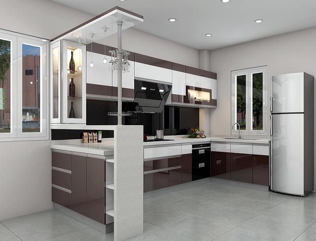 Tủ bếp có quầy bar sẽ mang lại vẻ đẹp mới lạ cho không gian phòng bếp