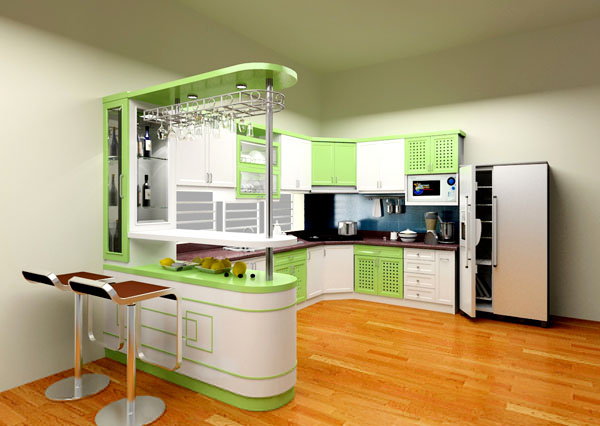 sự kết hợp hài hòa giữa màu sắc sẽ mang lại không gian rộng hơn cho căn bếp của bạn